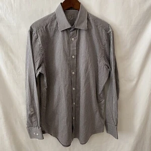 Bugatchi Uomo Mens Medium Button Up Plaid Long Sleeve Shirt 100% Cotton Grey - Picture 1 of 10