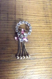 Phyllis Scitarelli M&S 12k 1/20 GF Gold Filled Pink Rhinestone Pin Brooch - Picture 1 of 4