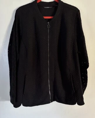 Isaac Mizrahi Jacquard Tejido Chaqueta Bomber Ojales Encaje Mangas Negro 3X NUEVO Foto 1 de 4