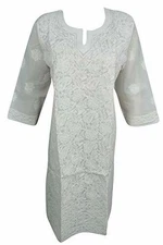 Womens Long Tunic Dress Bohemian Summer Housedress Embroidered Cotton Tunic M