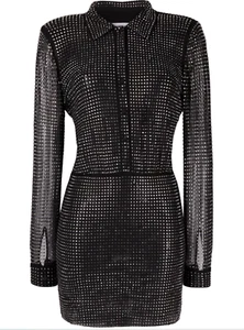 Abito Mini Camicia Autoritratto Nero Strass UK10 US 6 - Foto 1 di 9