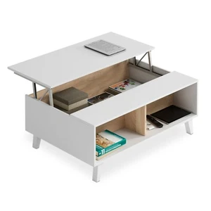 Mesa de centro elebable comedor salón, color Blanco Brillo y Roble Canadian - Imagen 1 de 8