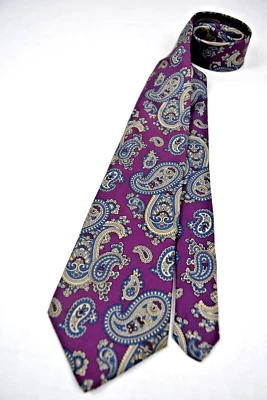 Corbata de Colección Don Loper Beverly Hills Años 60 Púrpura Paisley Seda Corbata 54" x 3.5" Foto 1 de 4