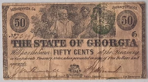 50 cents 1863 The State of Georgia - Milledgeville Obsolete Note CURRENCY - Picture 1 of 6
