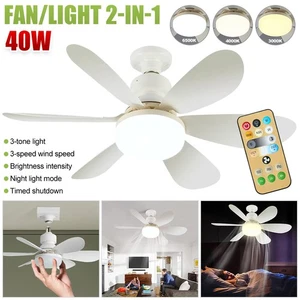 40W Screw in Ceiling Fan with Light E27 Dimmable Remote Control 3 Speed Fan Lamp - Picture 1 of 11