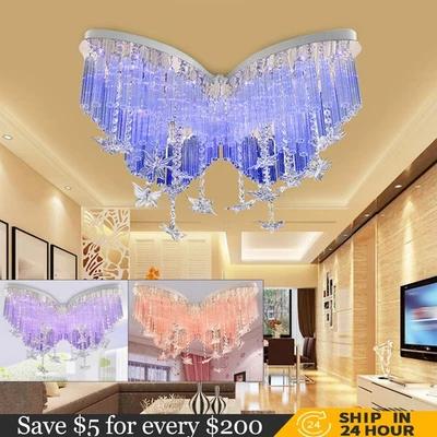 Lámpara de techo de 3 colores que cambia de color lámpara de cristal lámpara accesorio mariposa Foto 1 de 4