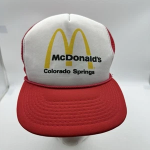 Vintage McDONALDS Colorado Sprigns Mesh Trucker Snapback Hat Cap Red Foam Hanes - Picture 1 of 9