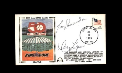 Tom Lasorda Davey Lopes PSA ADN Firmado 1979 Primer Día Cubierta Caché FDC All Star Foto 1 de 2