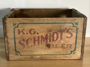 Vintage K.G. Caja de envío de madera de cerveza Schmidt Brewing Co Schmidts Logansport Ind - Imagen 1 de 8