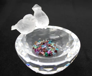 Swarovski Crystal Bird Bath w/ Crystals - 2 Frosted Birds - Picture 1 of 5