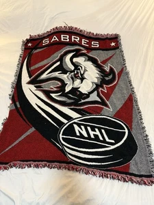 Vintage 90’s Buffalo Sabres Goat Head Hockey Throw Blanket NHL 50”x40”. 162 - Bild 1 von 8
