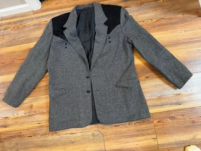 Vtg PIONEER WEAR Wool Blend Blazer Men's 54L Gray Western Rockabilly Cowboy USA - Image 1 of 4