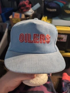 Vtg NFL Houston Oilers Corduroy Snap Back Hat Powder Blue - Picture 1 of 6