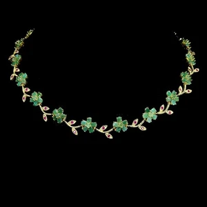 925 Sterling Silver Necklace Oval Emerald Ruby Natural Gemstone Flower Jewelry 1 - Picture 1 of 14
