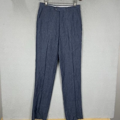 Pantalones de vestir Joseph Abboud Heritage para hombre talla 30x36 azul 100 % lino frente plano Foto 1 de 4