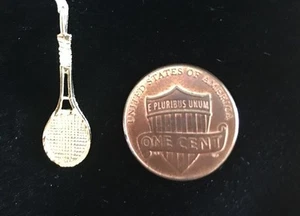 14K Yellow Gold Detailed Sports Tennis Racket Charm Pendant New With Tags - Picture 1 of 8