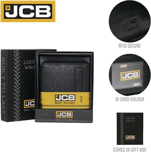 Cartera de hombre JCB clásica de cuero construida para durar protección RFID bloqueo - NEGRA - Imagen 1 de 7
