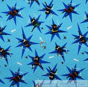 BonEful Fabric FQ Cotton Quilt Ninja Warrior Karate Marital Arts Sword Fighter S - Picture 1 of 14