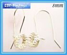 2 Pairs (4) Quality Cast Sterling Silver 925 Round 8mm Bezel on Kidney Wire 