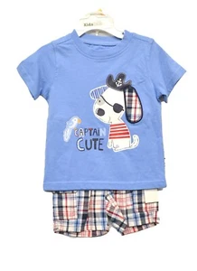 Kids Headquarters 2-pc. Graphic-print T-shirt & Plaid Shorts Cotton Set 12 Month - Picture 1 of 2