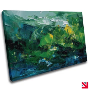 PINTURA DE PAISAJE ABSTRACTO LIENZO AZUL VERDE Arte de pared Impresión de imagen - Imagen 1 de 3