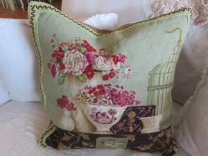 Copricuscino stile Aubusson Petite Point punto ago ROMANTICO vittoriano asiatico - Foto 1 di 18