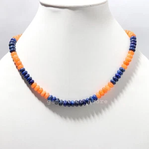 925 Sterling Silver Carnelian+Lapis Lazuli Quartz 8-9MM Handmade Necklace 18" - Picture 1 of 9