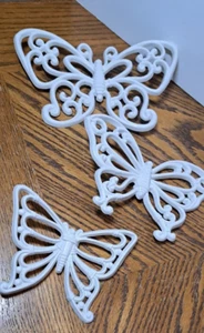 Butterfly Wall Plaques White Set Of 3 - Picture 1 of 7