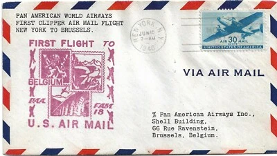 First Flight FAM 18 PAN AM, First Clipper, New York to Brussels JUN 15, 1946 - Image 1 of 2