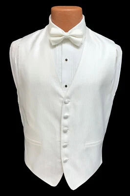 Men's White Herringbone Tuxedo Vest and Tie Set Mason Formal Wedding Cruise Prom - Image 1 of 3