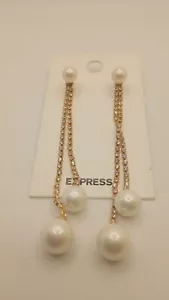 Express Gold Tone Faux Pearl Dangle/Drop Earrings - Picture 1 of 3