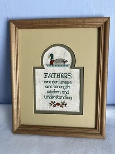 VTG Fathers Completed Cross Stitch Poem,mallard Duck, Matted And Framed - Picture 1 of 5
