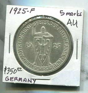 GERMANY - FANTASTIC HISTORICAL SCARCE SILVER 5 REICHSMARK, 1925 F, KM# 47 - Picture 1 of 2