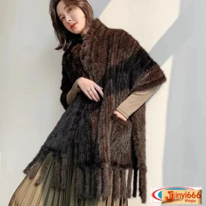 Scialle in vera pelliccia di visone lavorato a mano donna sciarpa pelliccia invernale cappotto J167 - Foto 1 di 15