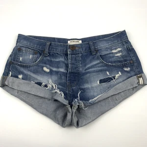 One Teaspoon Bandits Women's Size 29 / 11 Denim Shorts Mid Rise Button Fly - Picture 1 of 13