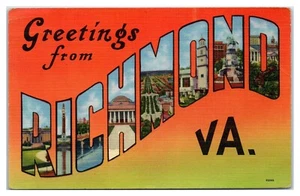 Carta grande saludos desde Richmond Virginia postal - Imagen 1 de 2