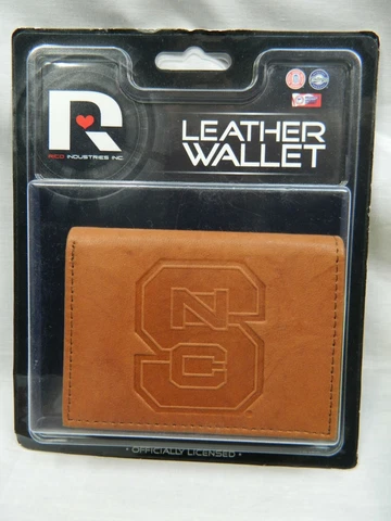 EMBOSSED BROWN LEATHER TRIFOLD WALLET NORTH CAROLINA STATE WOLFPACK NCAA RICO Cover