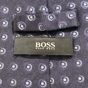 Boss Hugo Boss Navy Foulard Geometric Circles Silk Tie Made in Italy - Picture 1 of 6
