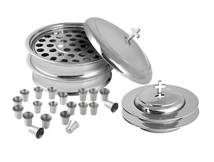 2 plateaux de communion et 2 assiettes à pain avec couvercles et 80 tasses | SS - Finition argent brillant - Photo 1 sur 9