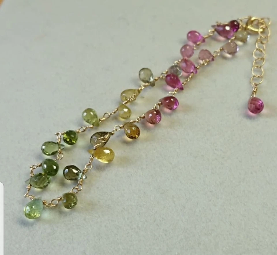 Multi tourmaline semi precious gemstones 925 sterling silver necklace jewelry n3 - Image 1 of 4