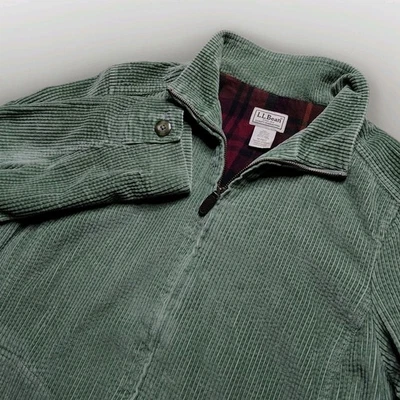 Chaqueta forrada de franela cremallera completa pana ballena ancha verde mujer LL Bean de colección M Foto 1 de 4