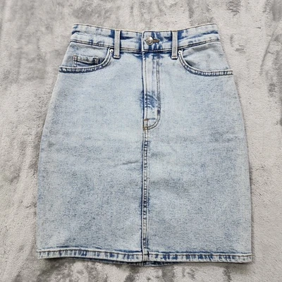 H&M Falda Dividida Mujer 0 Azul Tiro Alto Lápiz Elastizado Denim Lavado Claro Occidental Foto 1 de 4