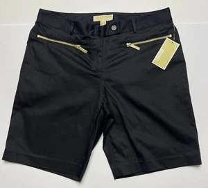 NWT $80 Women’s Michael Kors Zip Pockets Black Bermuda Shorts Size 8 Straight - Picture 1 of 23