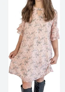 Smukke Girls Tween 14 Peach Floral Chiffon Dress Ruffles Knee Length Party Pics - Picture 1 of 10