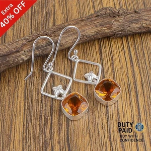 Orecchini Boho Artigianali Citrino Naturale Affare Natale Argento Sterling 925 Gioielli - Foto 1 di 6