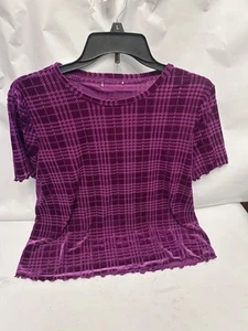 unbranded purple plaid velour tshirt kids L-XL - Picture 1 of 3