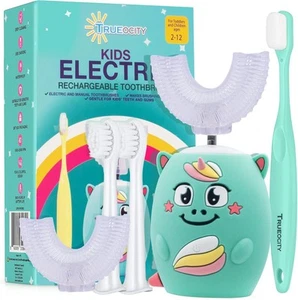 Kids U-Shape Electric Toothbrush, Automatic, Turquoise, 2-10 Years, Unisex, R... - Picture 1 of 8