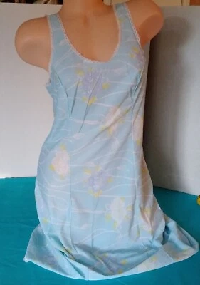 Vintage 60's Full Slip Dress Chemise European Wide Strap Retro Blue Lace Trim M - Image 1 of 4