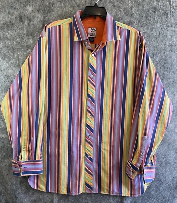 RAW BLUE Stripe French Cuff Button Down Cotton Blend Shirt 2XL Multicolor - Image 1 of 4