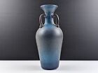 Huge Vintage Scavo Style Glass Vase, Blue With Purple Handles